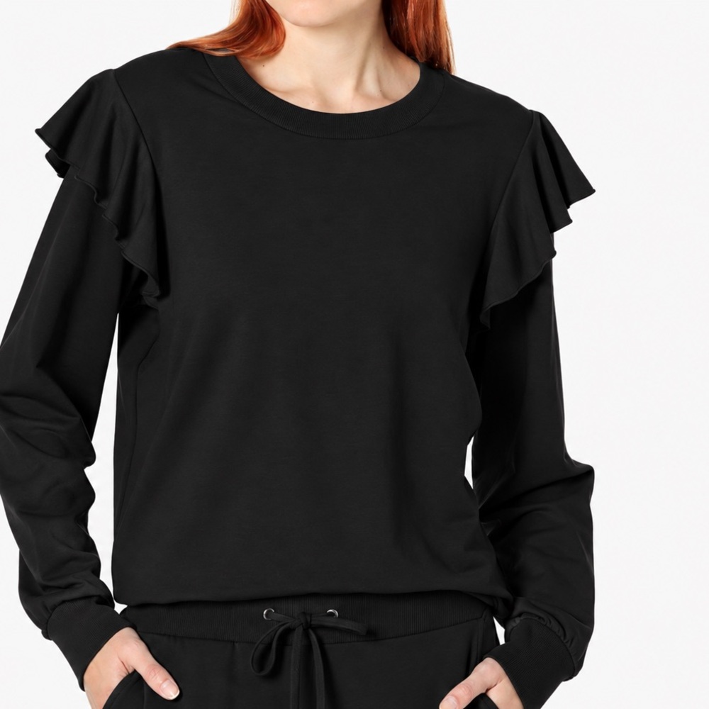 The drop black ruffle sleeve sweatshirt large